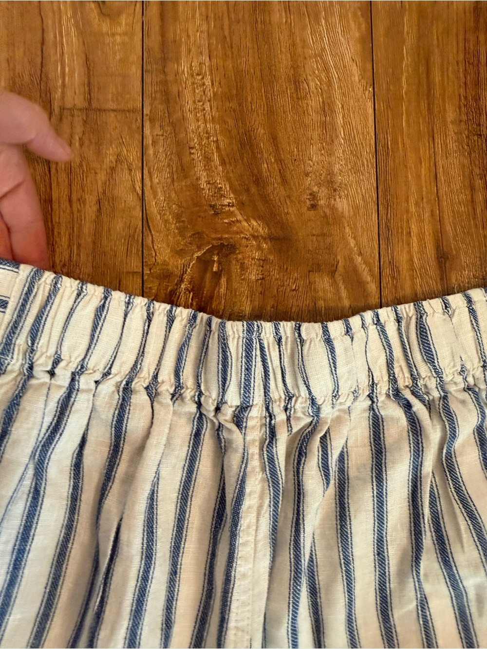 Tahari Blue White Striped Linen Wide Leg Pull On Pants Pockets Size Large - Picture 7 of 8